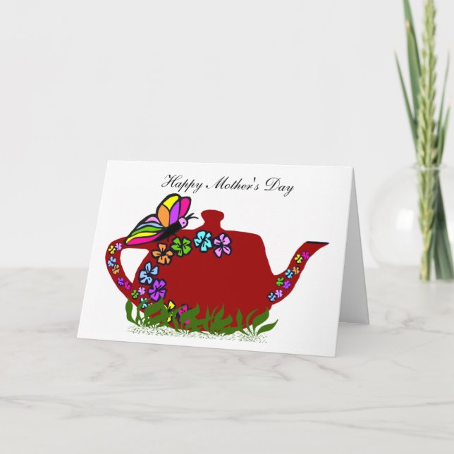 Pot de thé de fleurs de papillon, carte heureuse (Devant)