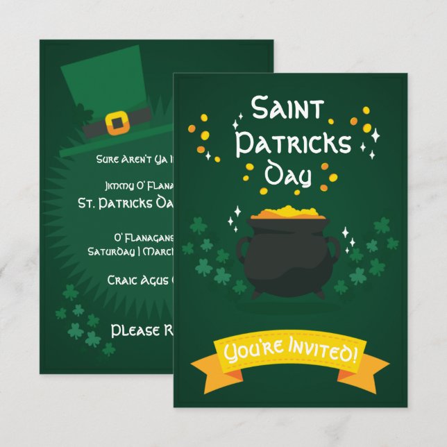 Pot D'Or| Invitations à la fête du Saint-Patrick (Devant / Derrière)