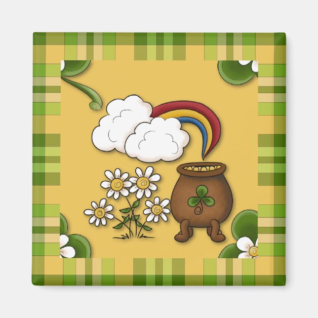 Pot d'or Plaid St. Patrick's Fridge Magnet (Devant)