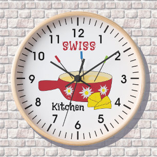 Pot Fondue   Horloge murale suisse de cuisine