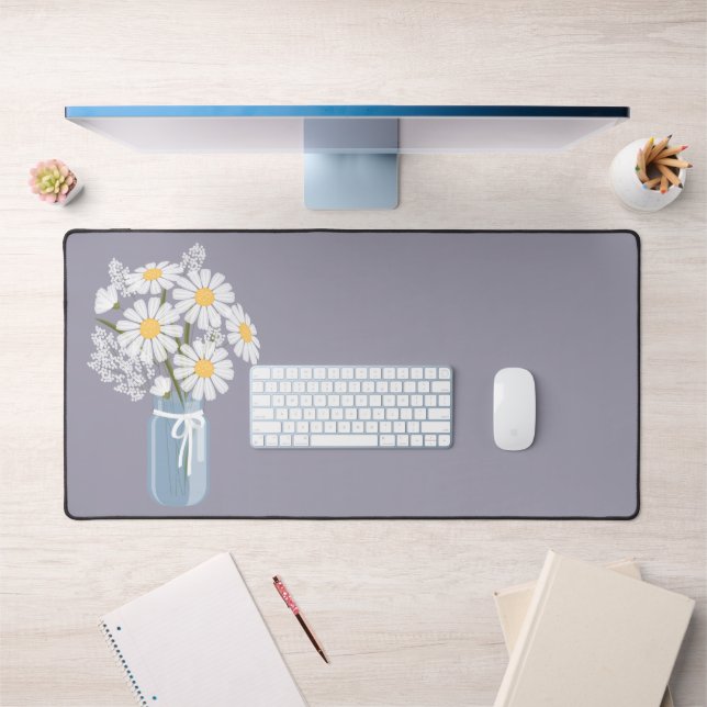 Pot Mason Jar de Marguerites Blanches sur Lavande (Bureau 1)