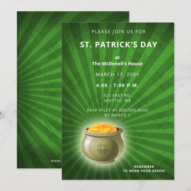 Pot Of Gold Jour de la Saint Patrick Invitation (Devant / Derrière)