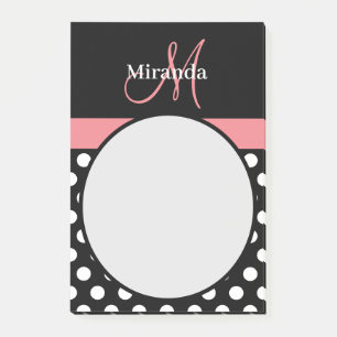 Pot rose noir blanc Polka Monogramme Post-it Notes