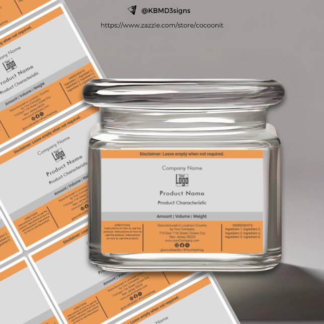 Pot simple, Étiquette de produit gris orange de co (Simple Jar, Container Gray Orange Product Label 3.25x2.125)