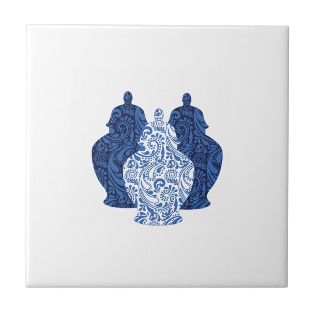 Poterie Ginger Jars Bleu/Blanc Carreaux en céramiq (Devant)