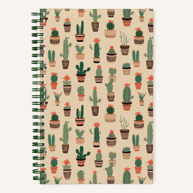 Pots Cactus Cute Personnalisés Carnet Spiral 8,5"  (Recto)