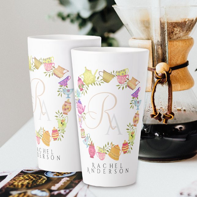 Pots de thé et tasses Monogramme Mug blanc (Romantic and chic monogram design.)