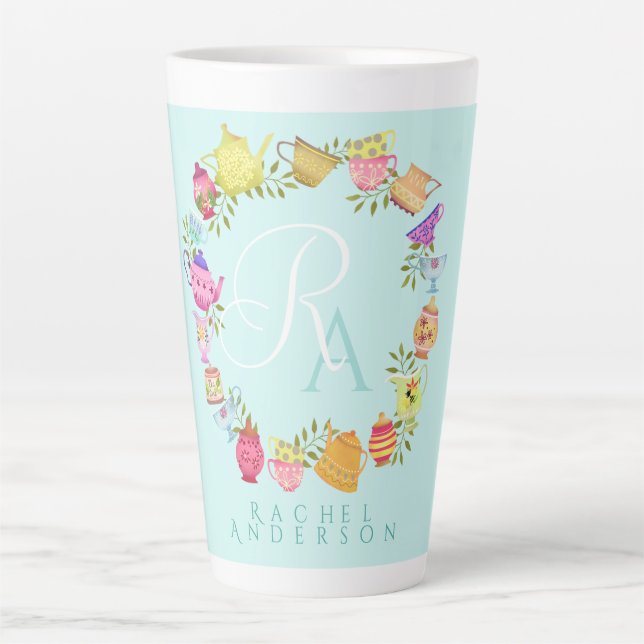 Pots de thé et tasses Monogramme Pastel Mug Bleu (Devant)