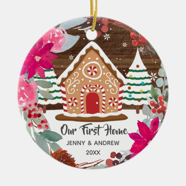 Potsettia rose Notre Nouvelle Maison Ornement en p (Devant)