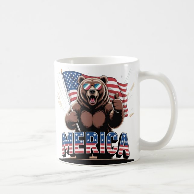Pouce Patriotique vers le haut Bear Mug - Amusante (Droite)