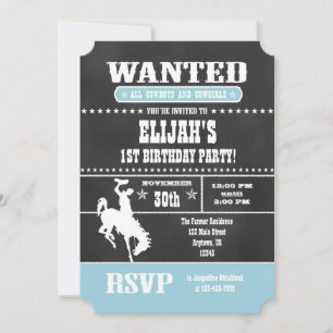 Poudre Bleu Chalkboard Cowboy Invitation Anniversa