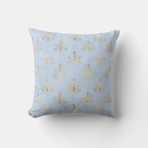 Poudre Bleu Chandelier Or coussin moderne