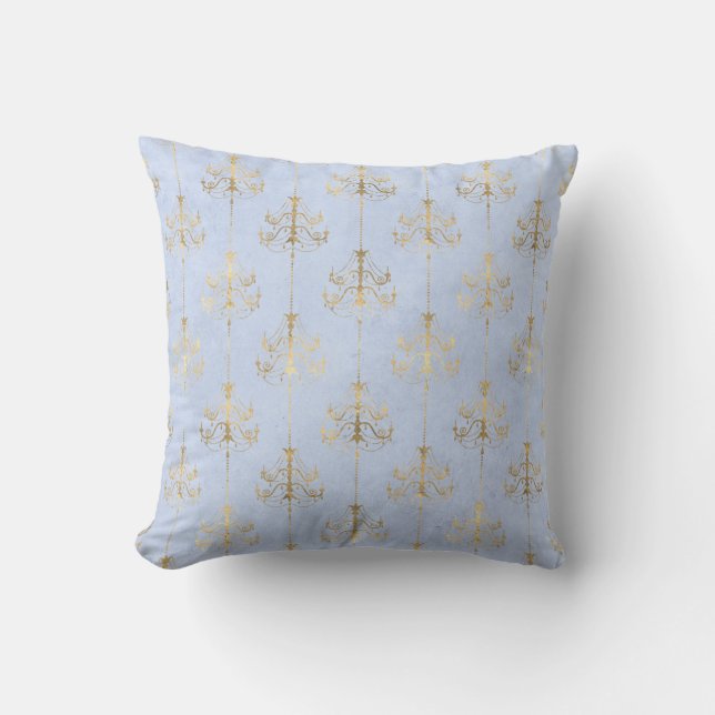 Poudre Bleu Chandelier Or coussin moderne (Recto)