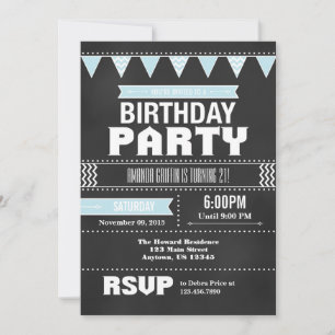 Poudre Bleu Chevron Chalkboard Invitation Annivers