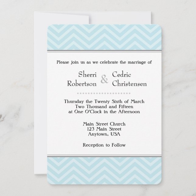 Poudre Bleu Chevron Invitations de mariage (Devant)