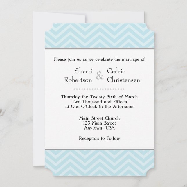 Poudre Bleu Chevron Invitations de mariage (Devant)