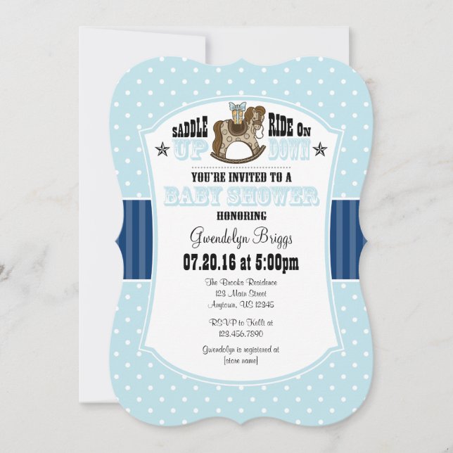 Poudre bleu Cowboy Baby shower Invitation (Devant)