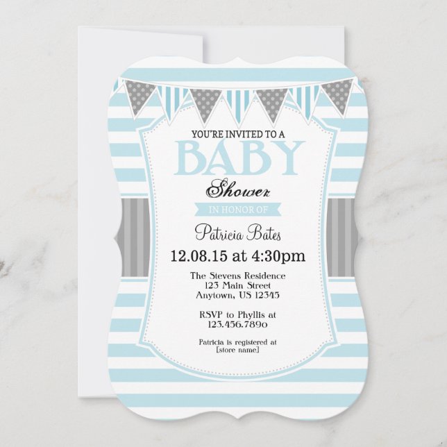Poudre Bleu Gris Baby shower Invitation (Devant)