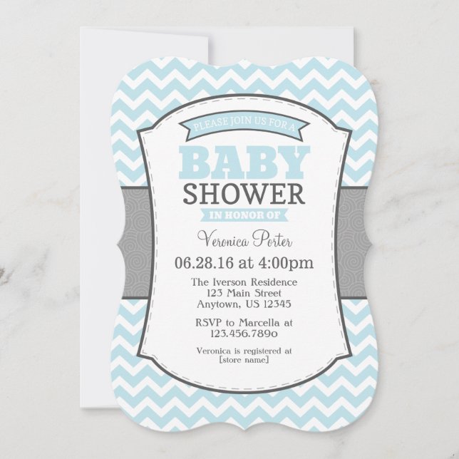 Poudre bleu gris Chevron Baby shower Invitation (Devant)