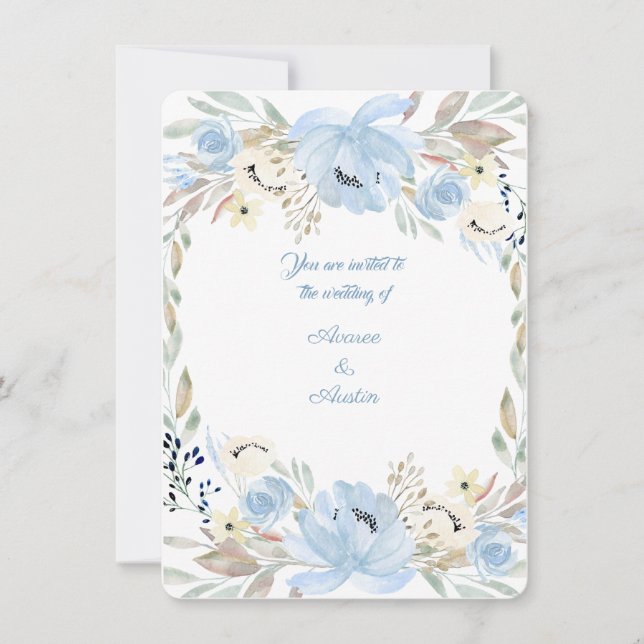 Poudre de pivoine Aquarelles bleues Invitation (Devant)