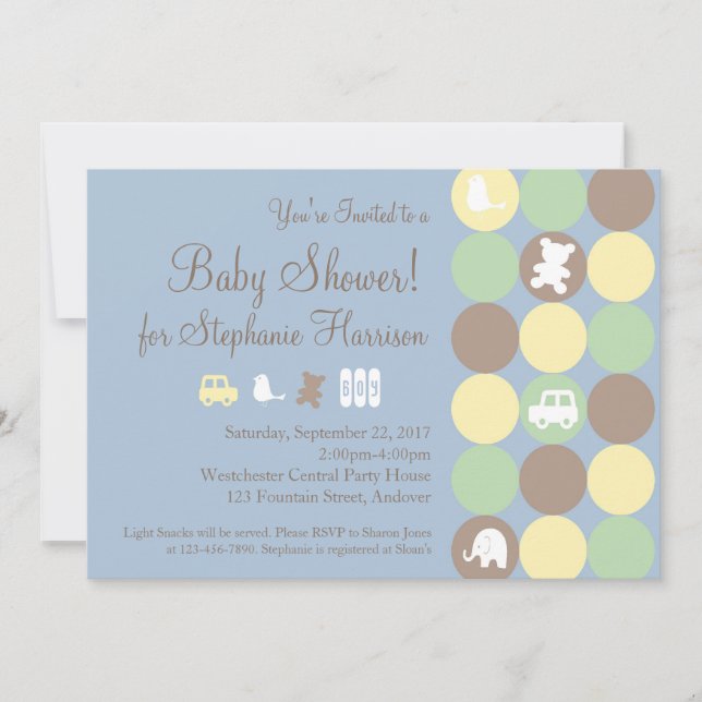 Poudre Points Bleus Boy Baby shower Invitation (Devant)