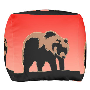 Pouf Grizzly Bear au coucher du soleil - Art original d