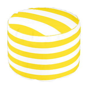 Pouf Modèle moderne blanc rayé jaune rond à l'intérieur