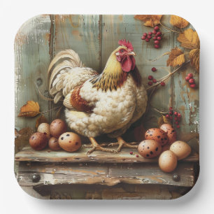 Poulailler Rustique Assiette en Papier