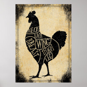 Poule à poster de la boucherie vintage