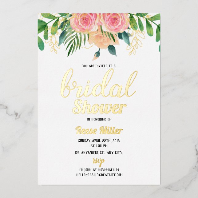 Poule d'or boho fleurie invitation douche nuptiale (Recto)