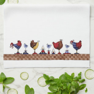 Poules dans une rangée - Serviette de cuisine