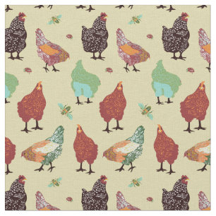 Poules de fantaisie, abeilles, tissu de