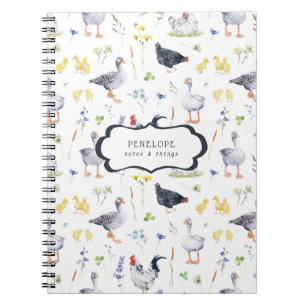 Poules de Ferme Rustiques Cahier Monogramme