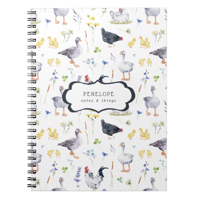 Poules de Ferme Rustiques | Cahier Monogramme (Devant)