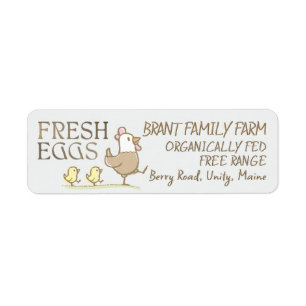 Poules de maman et poussins sur un étiquette en ca