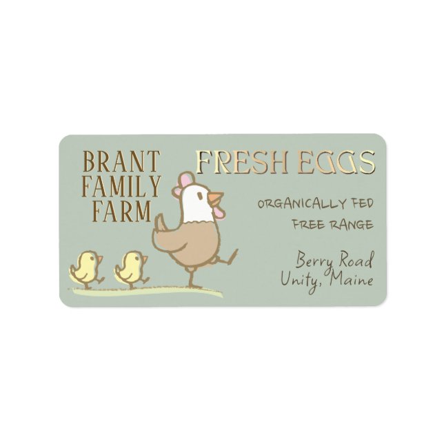 Poules de maman et poussins sur un étiquette en ca (Devant)