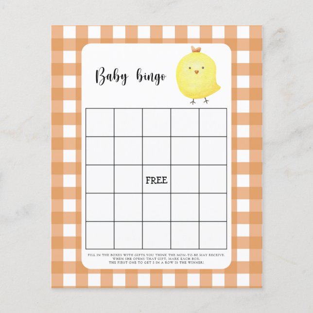 Poulet - Baby shower jeu de bingo (Devant)