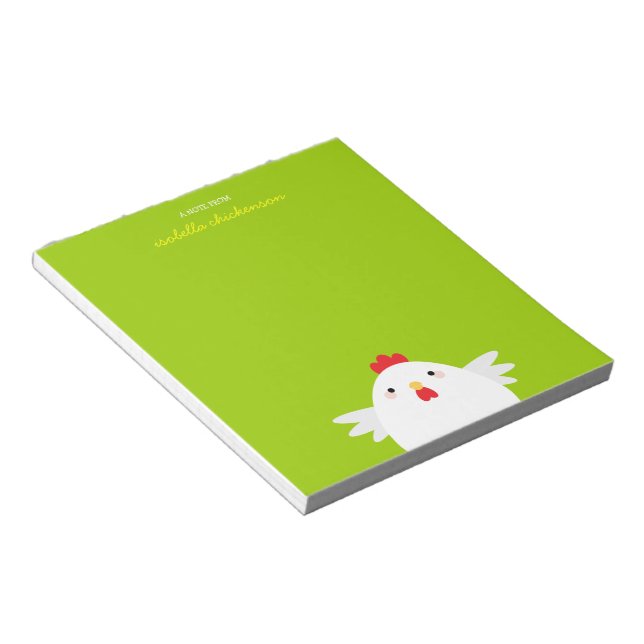 Poulet blanc sur Bloc-notes personnalisable vert (Incliné)