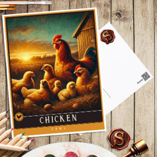 Poulet | Carte postale Famille Vintage Animal