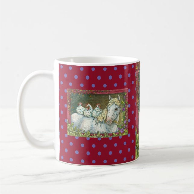 POULET DANS LA STABLE, CHEVAL & POUCE MUG (Gauche)