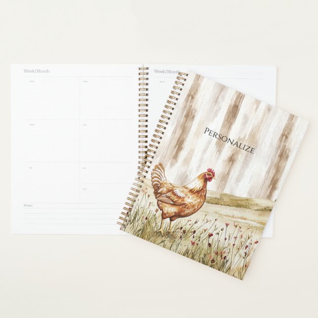 Poulet dans un champ d'herbe fleuri (Devant avec enveloppe)