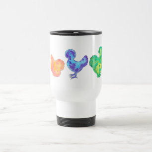 poulet de 5 aquarelles sur la tasse