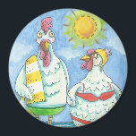 POULET DE LA MER, MAGNET DE DESSIN AMUSANT<br><div class="desc">Poulet Se Plonger Au Soleil. ROOSTER & HEN MAGNET Round *Personnaliser Susan Brack</div>