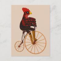 Poulet De Rooster Montant Une Carte Postale Vintag