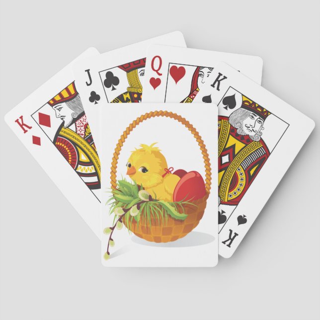 Poulet et oeufs dans des cartes de jeu de panier (dos)