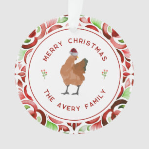 Poulet Noël Rouge & Vert Aquarelle