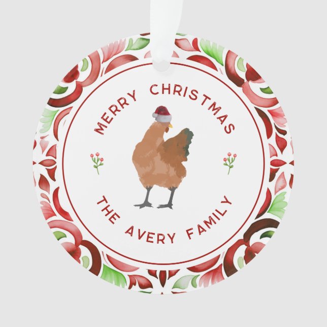 Poulet Noël Rouge & Vert Aquarelle (devant)