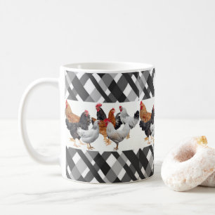 Poulet Noir Blanc Plaid Mug