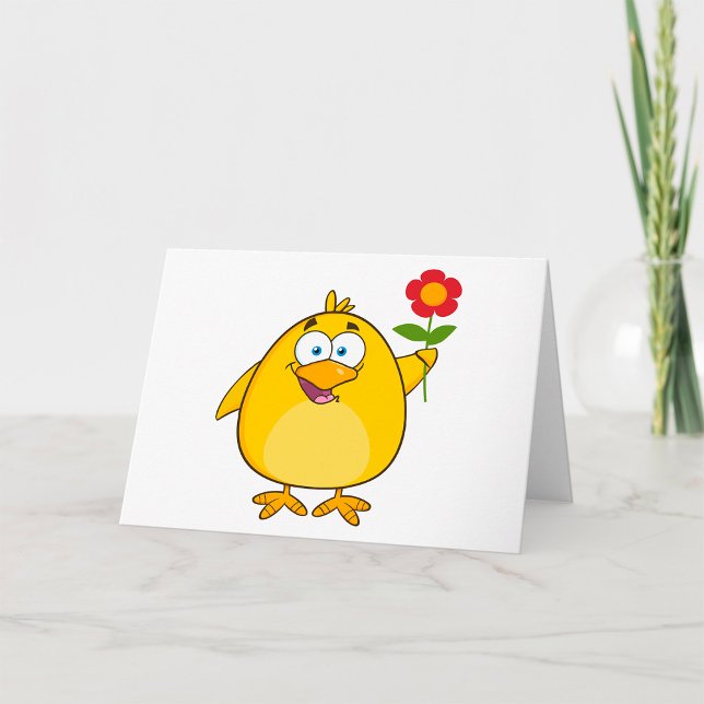 Poulet Tenant Une Carte De Voeux Jaune Fleur (Créateur téléchargé)