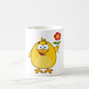 Poulet Tenant Une Mug Fleur